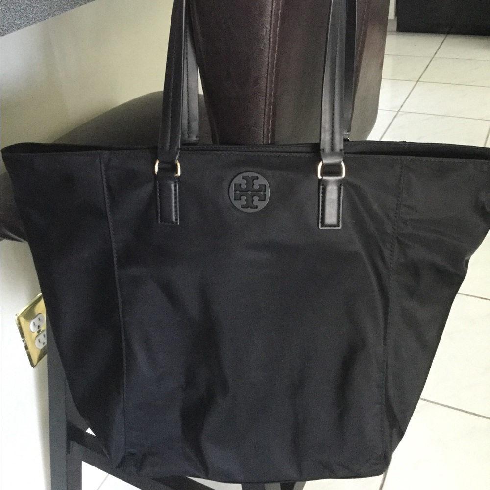 TORY BURCH Purse Tilda Nylon Medium Double Shoulder Strap Zipper Gold Hardware